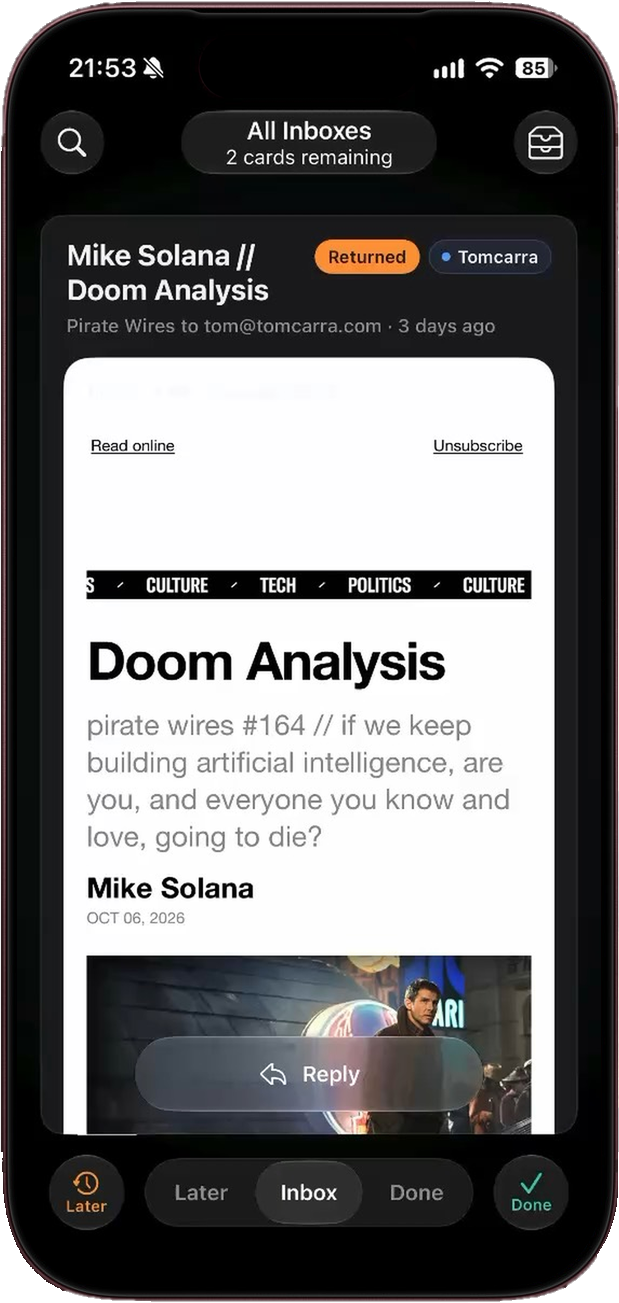 Saddle inbox on iPhone