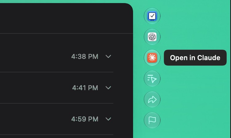 Open in Claude, ChatGPT and other tools from an email in Saddle for Mac